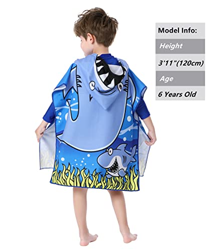 Image of Soft Hooded Beach Towel for Kids, Toddlers Bath /Pool /Swim Poncho Cover-ups Swimwear (Blue Shark)