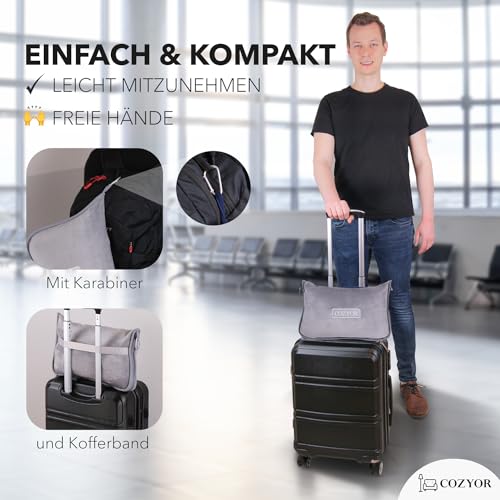 Cozyor Reisekissen & Reisedecke 2 in 1 mit Rucksack-Clip und Kofferbefestigung 170x100 cm, kuscheliges Reiseset für Flugzeug, Auto & unterwegs, Flugzeugdecke für Erwachsene & Kinder