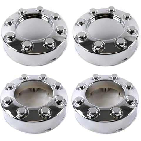 Set of 4 New Chrome 4x4 Wheel Center Caps Replacement for 2005-2018 F250 F350 SRW (Single Rear Wheel) 4WD Pickup Truck 2 Open Front, 2 Closed Rear Caps。 Size: 8-3/8" Diameter, 3" Tall Cover