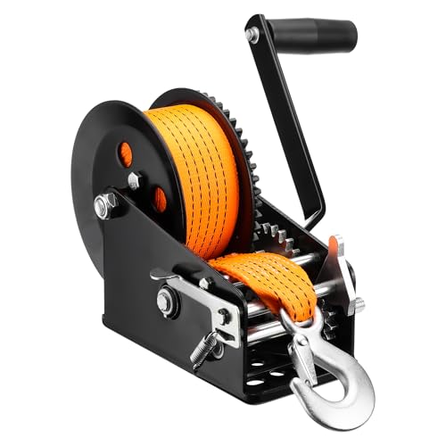 GEARMONSTER Handseilwinde Seilwinde mit 10 m Polyester-Gurtband, 1134kg/2500LBS, 4:1 8:1, Zwei-Wege-Ratsche, Bootswinde, Gurtswinde mit Handkurbel und Bremse für Trailer, Anhänger & Boot