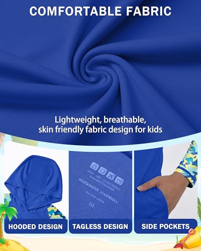 Image of Boys Rash Guard Swim Hoodie, Kids Long Sleeve Sun Fishing Shirts