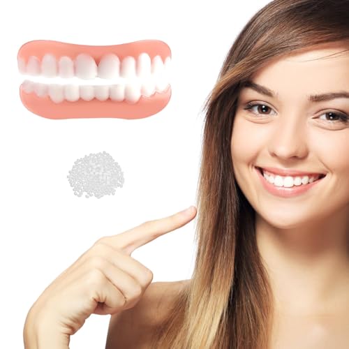 Care Spring 1 Pieza Dientes Postizos Temporales Brackets Falsos para Dientes Superior E Inferior, Dentaduras Postizas Instantáneas Carillas Dentales Ajustables para Cubrir Dientes Picados