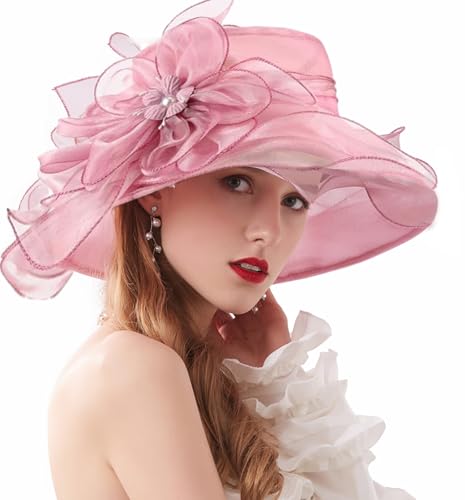 ORIDOOR Womens Organza Church Tea Party Wedding Fascinator Hat UV-Anti Wide Brim Sun Hats (C Light Purple)