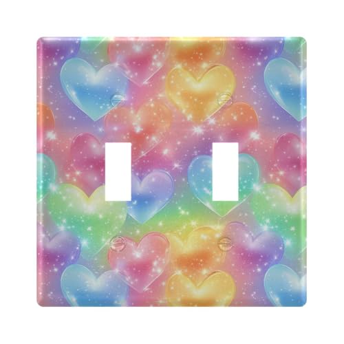 UMIRIKO Rainbow Colored Hearts Sparkling Lights Light Switch Cover Plate Covers Decorative Double Toggle Home Decor 202b6557