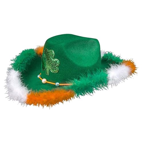 rtdgcv Sombrero de vaquero occidental con plumas irlandesas, con personalidad de moda, color verde, talla única