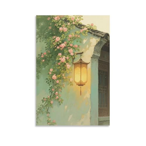 Décoration murale peinture village pour chambre et salle de bains vintage 40x60cm