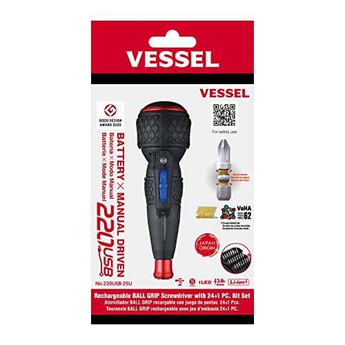 (USA Official) VESSEL e-ASSIST Screwdriver Higher Torque ver. with 25PC. Bit Set