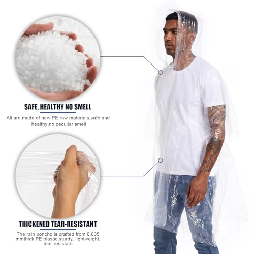 Disposable Rain Ponchos for Adults - Family Pack Ideal for Disney World, Concerts, and Outdoor Events clear4