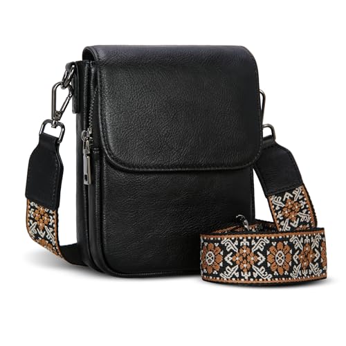 Image of HESHE Small Leather Crossbody Bag for Women RFID Phone Purse with Card Slot | Anti Theft,Genine Leather,Wide Adjustable Strap,Multi-Pocket Fits 6.9 inch Phone Trendy Shoulder Cross Body Bag for Daily,Travel