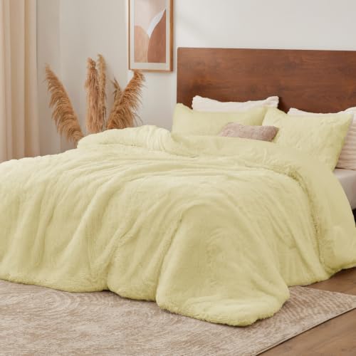 Image of BEDELITE Yellow Fluffy Comforter Set Queen, Fuzzy Faux Fur Comforter