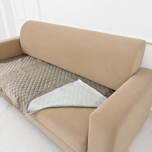 Image of Homerz Premium Petal Charm Sofa Cover | Embossed Floral Pattern | Soft Touch, Anti-Dust & Easy Wash Fabric Cloth, Washable and Durable (Beige, 3 Seater, Only Seat Cover)