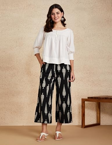 Image of Amazon Brand - Myx Women Loose Fit Cotton Flared Palazzo (Available in Plus Sizes)
