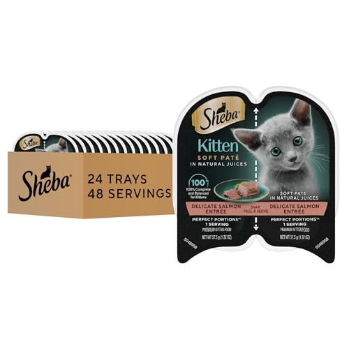 Sheba Perfect Portions Kitten Wet Food Pate Cat Food Wet Entree Salmon Recipe 2.6 oz. Twin-Pack Trays (24 Count 48 Servings)