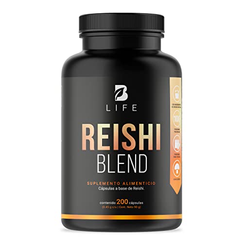 Biofarma, Hongo Reishi (Ganoderma) Adaptogeno de 200 Cápsulas 900 mg por porción. Ingredientes naturales. Reishi Blend B Life.