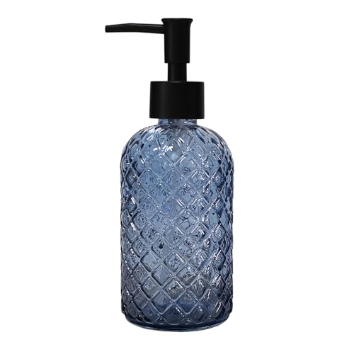 Blue Glass Dish Soap Dispenser for Kitchen 12oz Refillable Liquid Hand Soap Dispenser Set Crystal Lotion Bottle for Modern Home Decor Bathroom Countertop Hotel