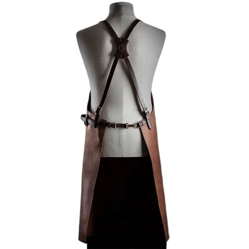 Delantal de trabajo de cuero con bolsillos para hombres y mujeres, delantales ajustables, carnicero, chef, barbacoa
