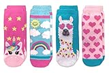 Jefferies Socks Girls Fuzzy Fashion Novelty Pattern Non Skid Slipper Socks 4 Pair Pack (Medium, Unicorn/Llama)