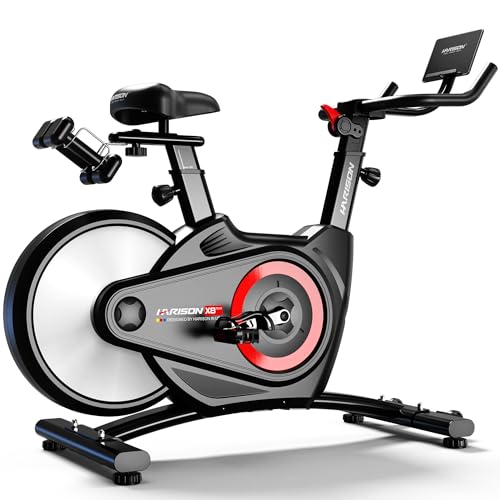 Image of HARISON Exercise Bike for Home, Rear-Flywheel Magnetic Stationary Bike, Quiet Indoor Cycling Bike with 400-LB Capacity, Heavy-Duty Steel Frame, Adjustable Seat & Handlebar, Tablet Holder