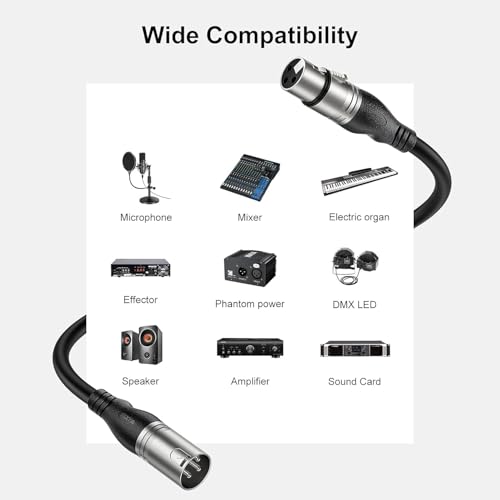 Image of EBXYA XLR Cable 25ft 10 Packs - Premium Balanced Microphone Cable with 3-Pin XLR Male to Female Mic Speaker Cable, Black