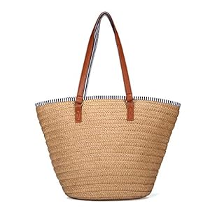 JOSEKO Stro Tote tas Chic strandtas geweven tas, kaki, 49cm/30cm x 16cm x 34cm, Totes