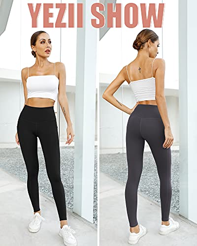YEZII Fleece Lined Leggings with Pockets for Women,High Waisted Winter Yoga Pants BlackDark Gray-L - Image 6