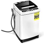 COSTWAY Portable Washing Machine, 11Lbs Capacity Full-automatic Washer with 8 Wash Programs, LED Display, 10 Water Levels, Compact Laundry Washer and Spinner Combo for Apartment Dorm, White