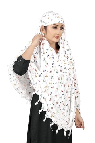 Image of SIXSIGMA Cotton Long Scarf Cum Mask scarves Usable for vehicle Driver | White Printed Design | Universal Size | For Girl & Women | Breathable Sun Protection Light Weight