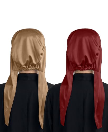 Image of Mehar Women's Hair Ponytail Cap Set of 2 | Soft Stretchable Polyester Hijab Inner Cap | Adjustable Tie-Back | Scarf & Helmet Inner | One Size Fits All