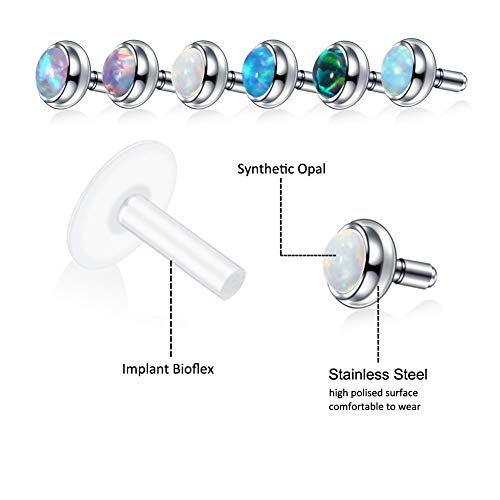 Xpircn 16G Stainless Steel Opal Labret Monroe Lip Ring Tragus Helix Earring Studs Piercing Jewelry 6PCS - Image 4