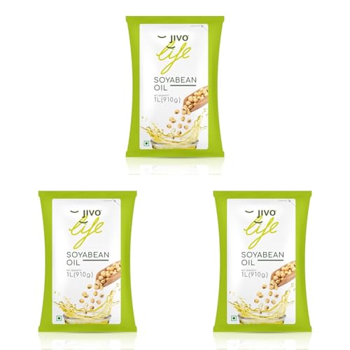 Image of Jivo Soyabean Oil Pouch 1 Litre Edible Cooking Oil for Daily Use | Ideal for Roasting, Frying, and Baking | High in Omega-3 and Low in Saturated Fat | (Pack of 3)