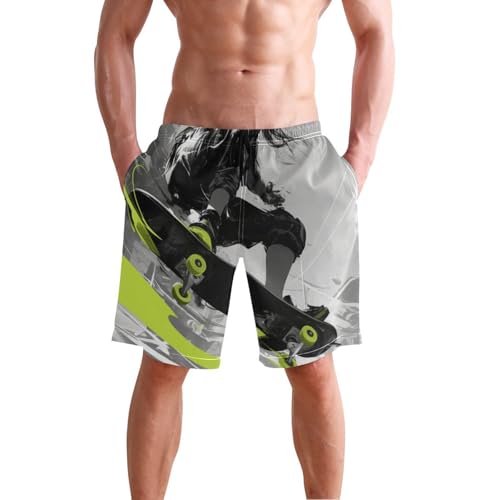 Minimalist Line Cool Girl Green Black Plus Size Shorts Quick Dry Elastic Board Shorts Swim Trunks 8”/ 9” Long Holidays XXL2