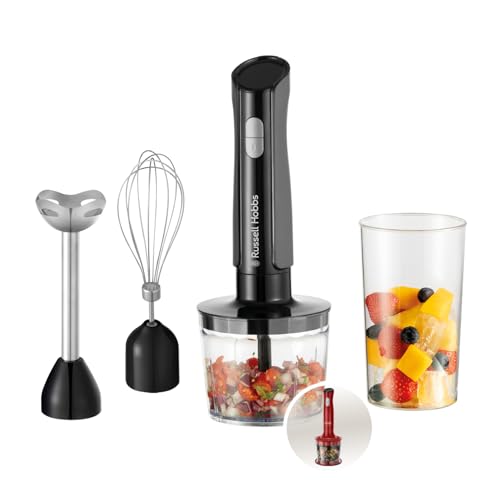 Russell Hobbs Blender ręczny [3w1 mikser ręczny] Elektryczny siekacz (z 3 końcówkami do jedzenia dla dzieci, koktajli, zup, 2 prędkości + puls, stal nierdzewna, bez BPA) Matte Charcoal 27141-56