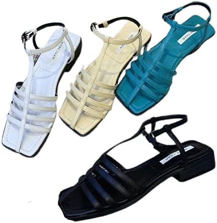 Amazon リーフラワー サンダル レディースサンダル レディース ローヒール ローヒールパンプス T字ベルト スクエアトゥ 細ベルト シンプル ベーシック サンダル レディースサンダル レディース ローヒール ファッションサンダル