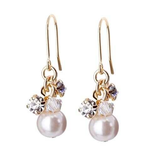 LOKUMI ピアス 金属アレルギー対応 日本製 パール ビジュー フック フックピアス レディース シンプル 小ぶり ショート 揺れる スイング 人気 オフィス ギフト プレゼント ニッケルフリー cu-10 (K24ゴールド)