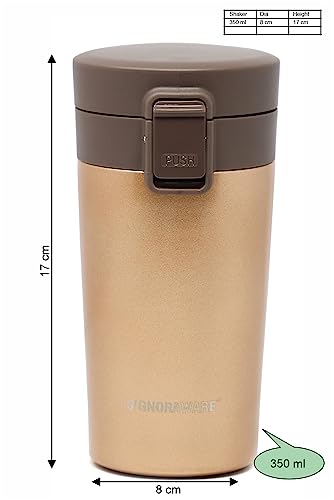 Image of Signora Ware Stainless Steel Hot Pour Coffeemate Insulated Mug, Vacuum Insulated Tea Coffee Mug, Travel Coffee Mug with Lid, 8 Hours Hot and 14 Hours Cold, 350 Ml,Set of 1, Golden