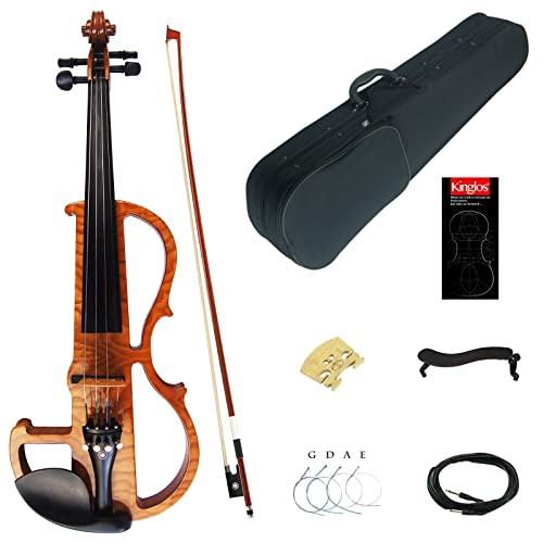 Kinglos 4/4 Solid Wood Advanced Wood Grain Electric/Silent Violin Kit with Ebony Fittings Full Size (MWDS1901)