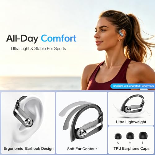 KYIOUA Sport Wireless Earbuds, Bluetooth Headphones with Over‑Ear Earhooks — view 2