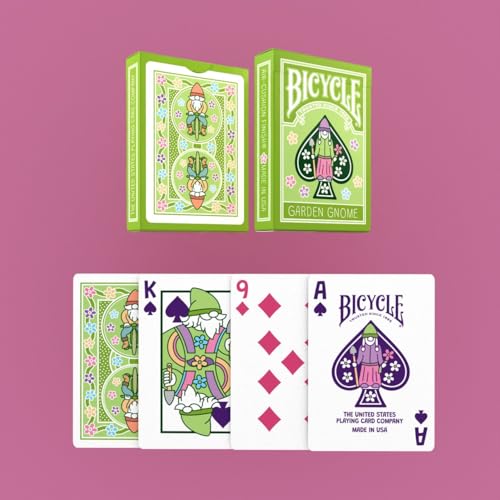 Image of Bicycle Garden Gnome Playing Cards Collectible Lawn Gnome Toys 1 Deck | Whimsical gnome-themed court cards, Custom cycling gnome card backs, Hidden gnomes in pip artwork, Made in USA