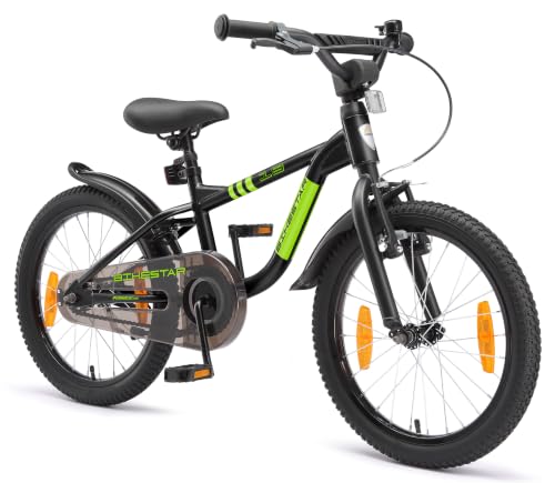 Löwenrad Kinderfahrrad für Jungen und Mädchen ab 5 Jahre | 18 Zoll Kinderrad mit Bremse | Fahrrad für Kinder | Schwarz