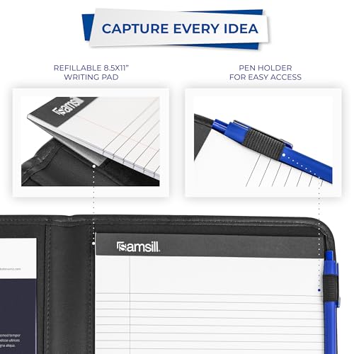 Samsill Professional Padfolio - Faux Leather Portfolio Folder for Men and Women, Leather Padfolio with 8.5 x 11 Writing Pad, Resume Portfolio Folder, Functional Business Portfolio for Meetings and Interviews, Black - Thumbnail 6