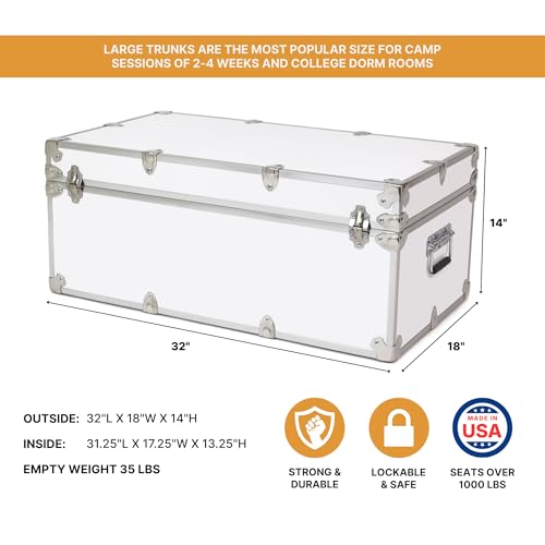 Image of Large Essential Trunk With Wheels, Tray, & Lid Organizer - 32 inchx18 inchx14 inch, 1000+ lbs Capacity. Strong, USA Made Summer Camp Footlocker, and Secure College Dorm Storage Chest