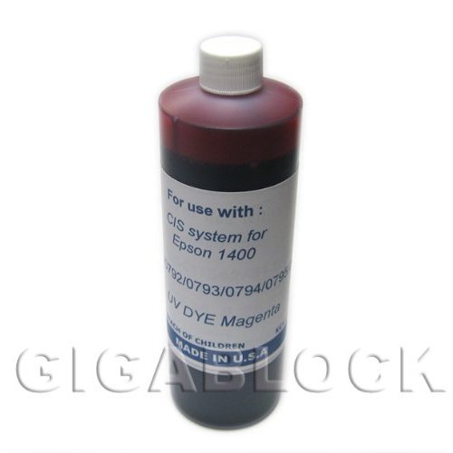 Gigablock UV Dye Based Bulk Pint(470ml) Magenta Refill Ink for CIS System Epson Stylus Photo 1400 and 1410 - Made in USA