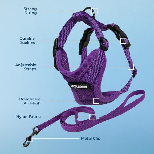 Image of Voyager Escape-Proof Step-in Lock Cat Harness & 5ft Neoprene-Handle Leash Set All-Weather Mesh with Reflective Stitching for Small to Large Cats by Best Pet Supplies, Purple, XXS