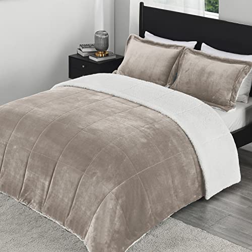 Downluxe Ultra-Soft Micromink Sherpa Queen Comforter Set With 2 Pillow Shams - 3-Piece Set - Sand - Plush Warm Fall Winter Blanket & Bedding Comforter Sets #TOP21