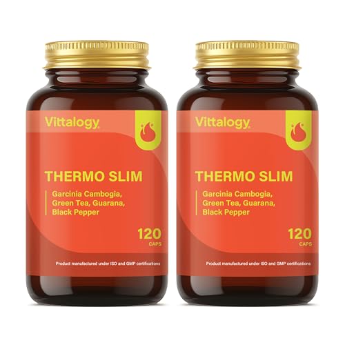 VITTALOGY Thermo Slim Quemagrasas Potente para Adelgazar con Efecto Termogénico de Garcinia, Té verde y Guaraná. Adelgazante Rápido y Efectivo. Fatburner Pérdida de Peso. 240 Cápsulas