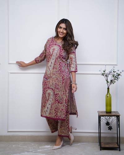 Image of GoSriKi Women's Rayon Viscose Straight Printed Kurta with Palazzo