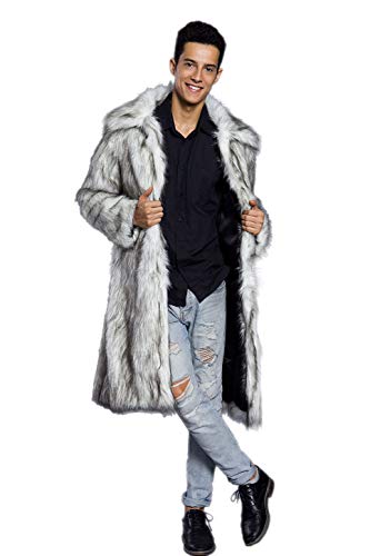 Old DIrd Men's Long Sleeve Fluffy Faux Fur Warm Coat Outerwear N02 Light Grey L