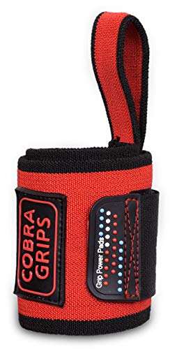 Grip Power Pads Deluxe Wrist Wraps (1 Pair /2 Wraps) For Weight Lifting Wrist Support Cotton Wraps Gym Bandage Straps For Men & Women - Premium Quality & Pro Rubber (Cb Red, 13" Inches) #TOP3