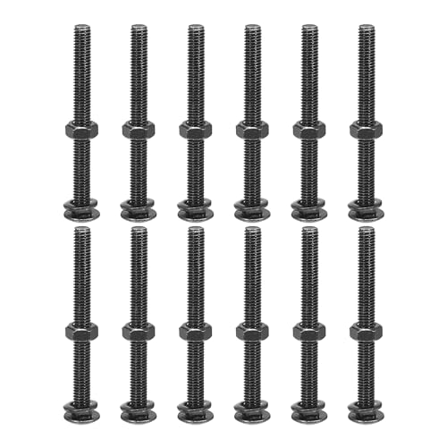 sourcing map M6x65mm Square Neck Carriage Bolts with Nuts & Washers, 12Set 304 Stainless Steel Round Head Square Neck Coach Bolt Screws, Black