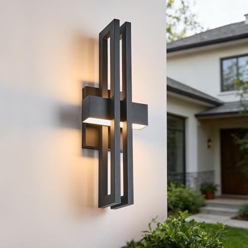 Image of 23Inch Large Modern Minimalist Outdoor Wall Light, IP65 Waterproof, 3000K Warm White, 2x15W Integrated LED, Textured Black Finish for Garden, Garage, Patio & Indoor Use